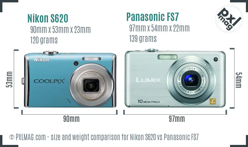 Nikon S620 vs Panasonic FS7 size comparison