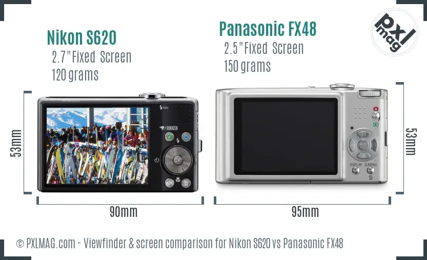 Nikon S620 vs Panasonic FX48 Screen and Viewfinder comparison