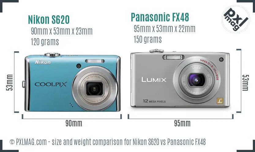 Nikon S620 vs Panasonic FX48 size comparison