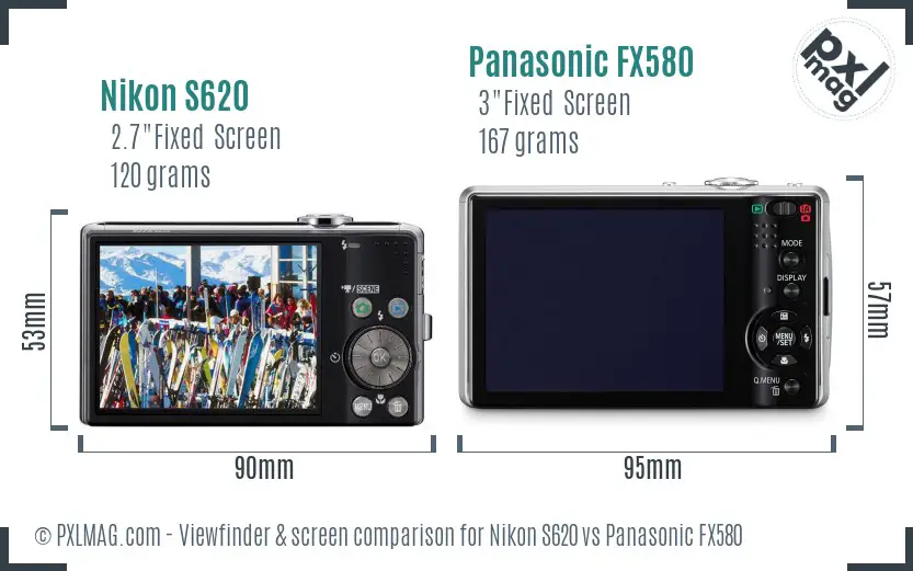 Nikon S620 vs Panasonic FX580 Screen and Viewfinder comparison