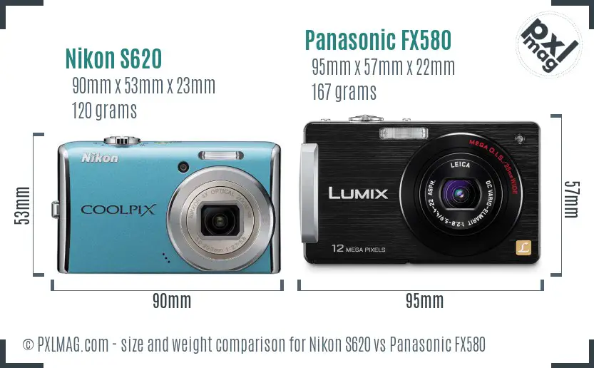 Nikon S620 vs Panasonic FX580 size comparison