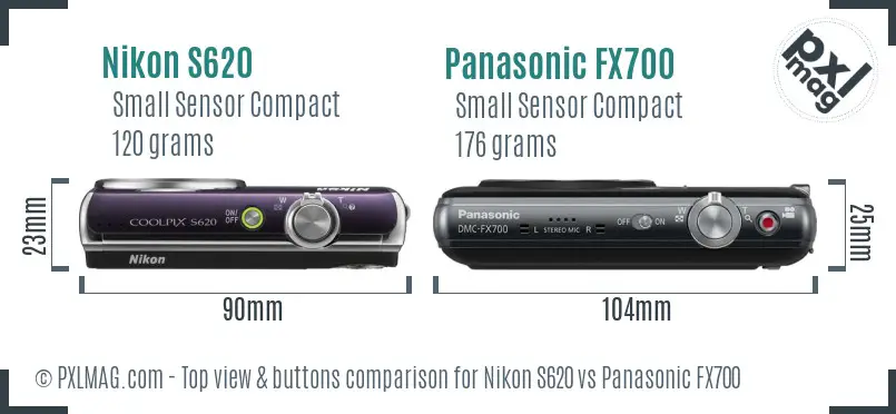 Nikon S620 vs Panasonic FX700 top view buttons comparison Nikon S620 vs Panasonic FX700 top view buttons comparison