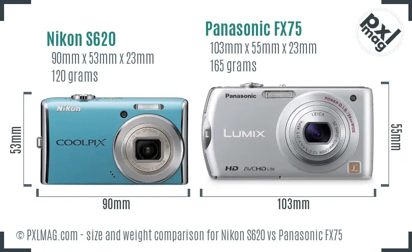 Nikon S620 vs Panasonic FX75 size comparison Nikon S620 vs Panasonic FX75 size comparison