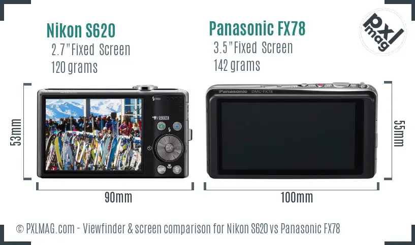 Nikon S620 vs Panasonic FX78 Screen and Viewfinder comparison