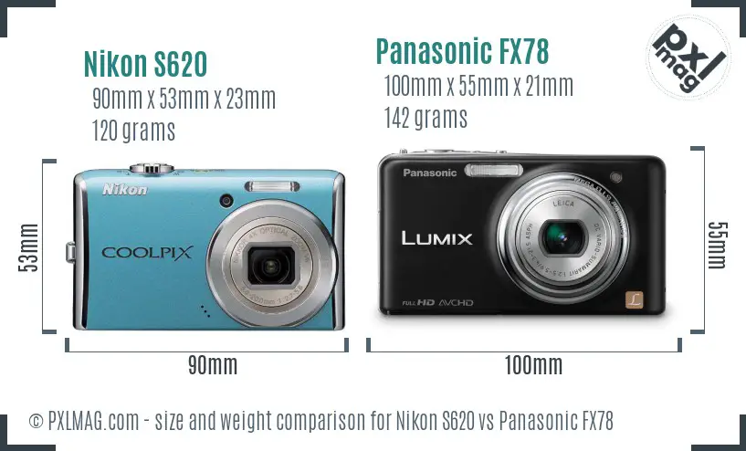 Nikon S620 vs Panasonic FX78 size comparison