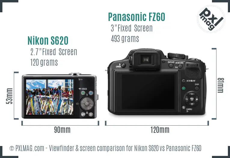 Nikon S620 vs Panasonic FZ60 Screen and Viewfinder comparison