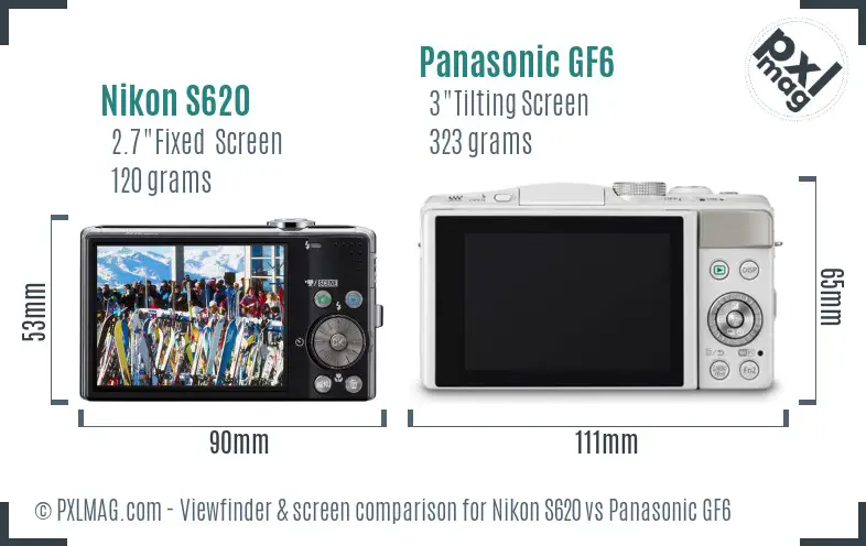 Nikon S620 vs Panasonic GF6 Screen and Viewfinder comparison