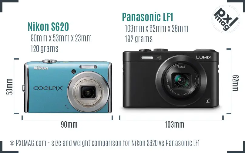 Nikon S620 vs Panasonic LF1 size comparison