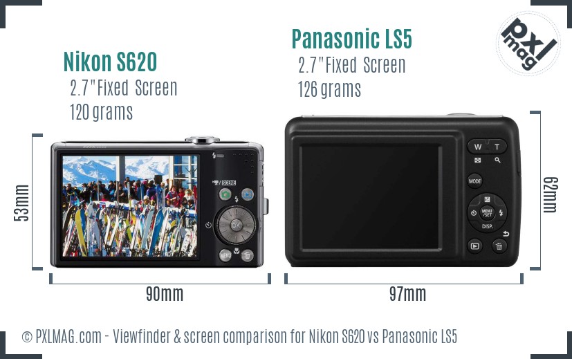 Nikon S620 vs Panasonic LS5 Screen and Viewfinder comparison