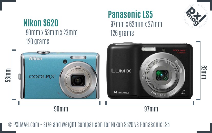 Nikon S620 vs Panasonic LS5 size comparison