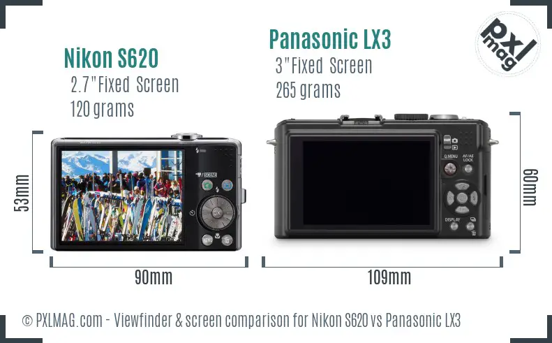 Nikon S620 vs Panasonic LX3 Screen and Viewfinder comparison Nikon S620 vs Panasonic LX3 Screen and Viewfinder comparison