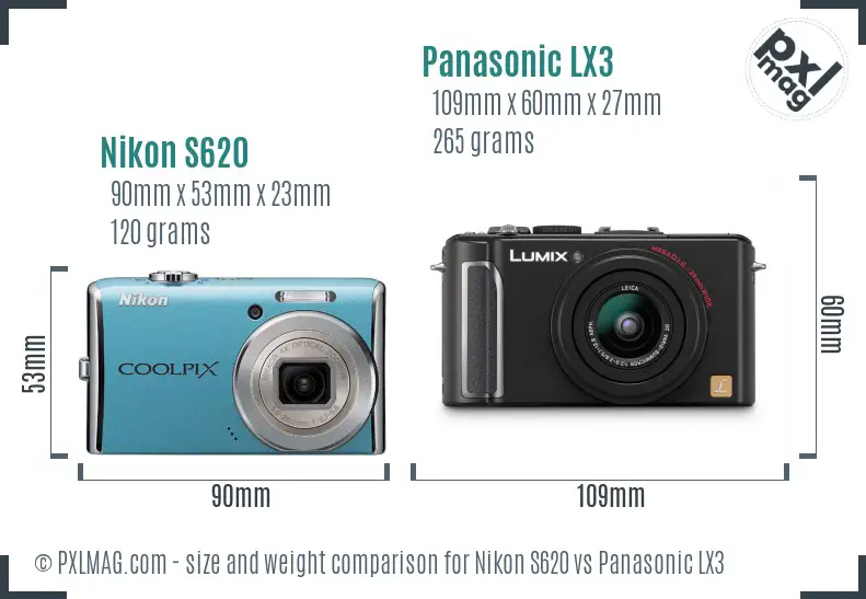 Nikon S620 vs Panasonic LX3 size comparison Nikon S620 vs Panasonic LX3 size comparison
