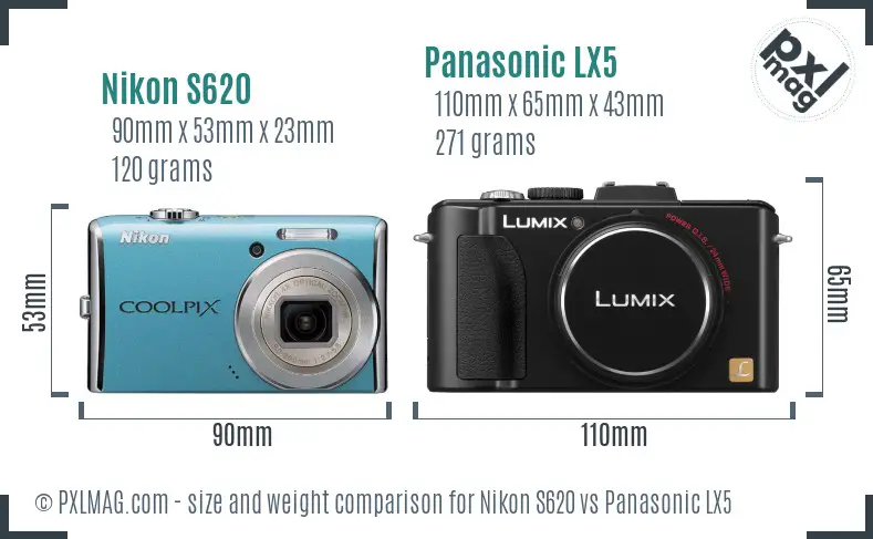Nikon S620 vs Panasonic LX5 size comparison