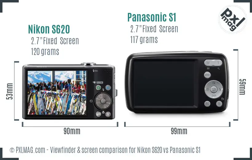 Nikon S620 vs Panasonic S1 Screen and Viewfinder comparison