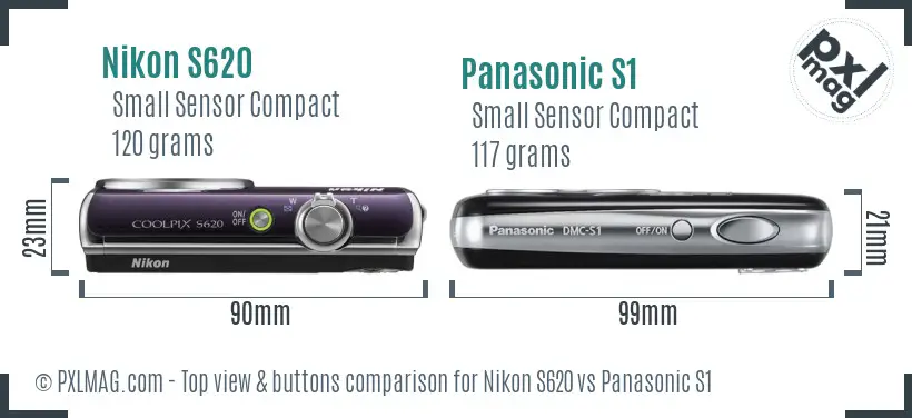 Nikon S620 vs Panasonic S1 top view buttons comparison
