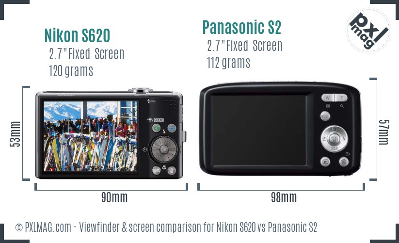 Nikon S620 vs Panasonic S2 Screen and Viewfinder comparison