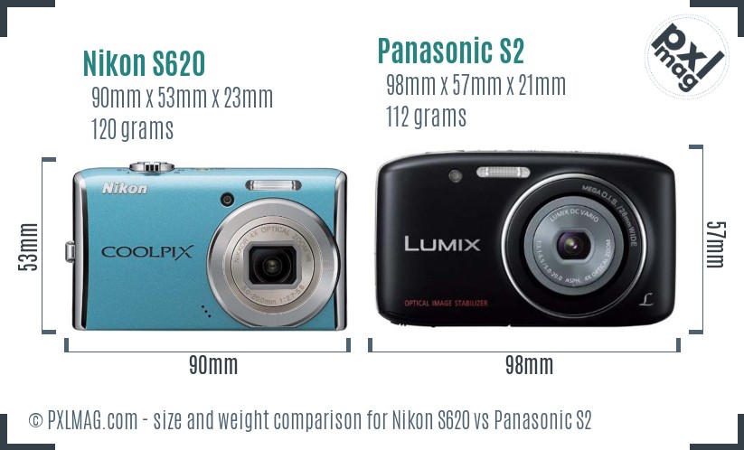 Nikon S620 vs Panasonic S2 size comparison