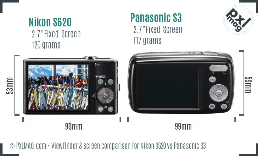 Nikon S620 vs Panasonic S3 Screen and Viewfinder comparison