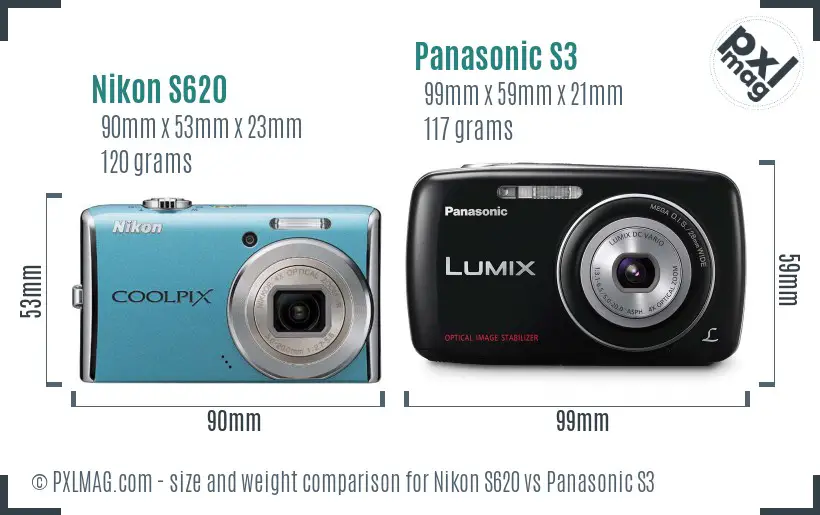 Nikon S620 vs Panasonic S3 size comparison