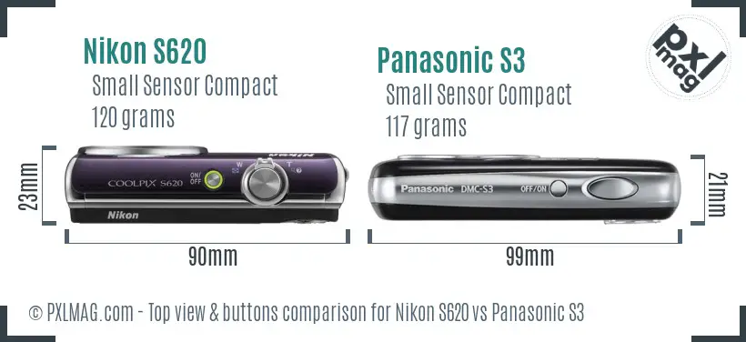 Nikon S620 vs Panasonic S3 top view buttons comparison