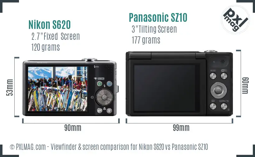 Nikon S620 vs Panasonic SZ10 Screen and Viewfinder comparison
