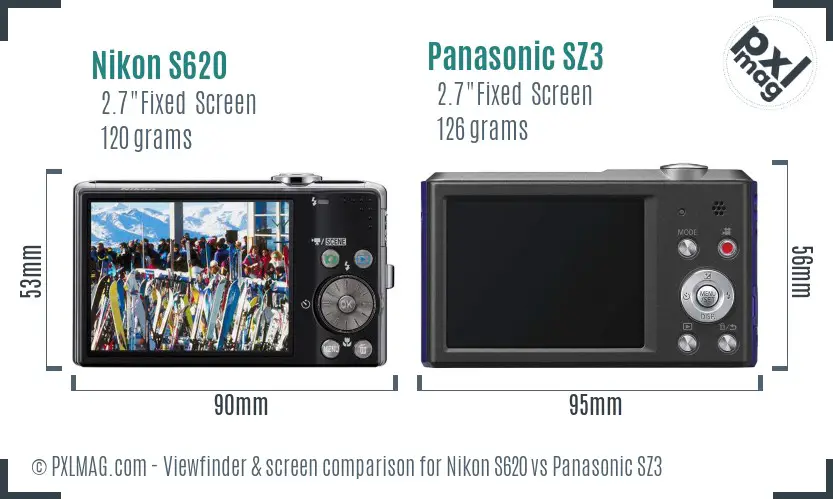Nikon S620 vs Panasonic SZ3 Screen and Viewfinder comparison