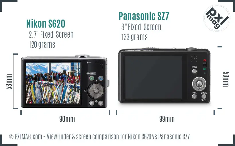 Nikon S620 vs Panasonic SZ7 Screen and Viewfinder comparison