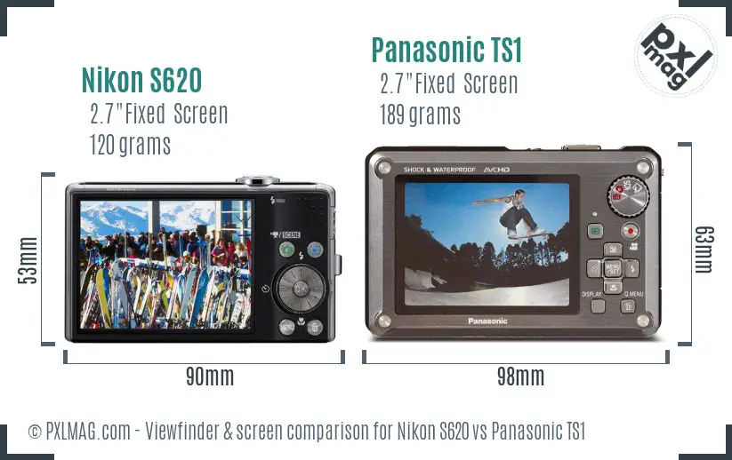 Nikon S620 vs Panasonic TS1 Screen and Viewfinder comparison