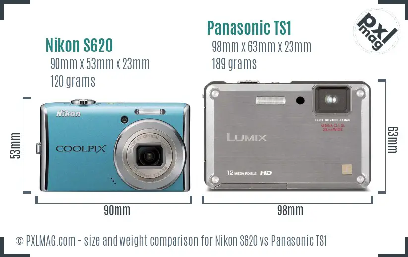 Nikon S620 vs Panasonic TS1 size comparison