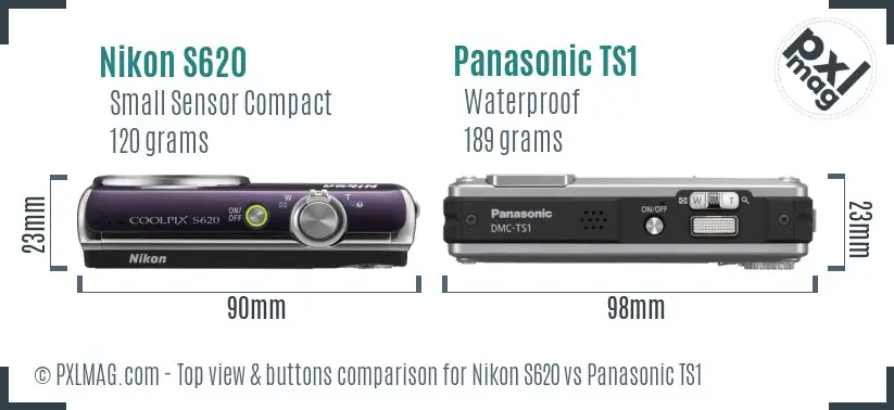 Nikon S620 vs Panasonic TS1 top view buttons comparison
