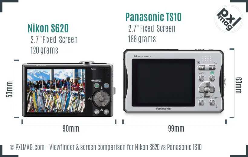 Nikon S620 vs Panasonic TS10 Screen and Viewfinder comparison