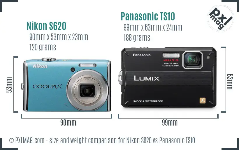 Nikon S620 vs Panasonic TS10 size comparison