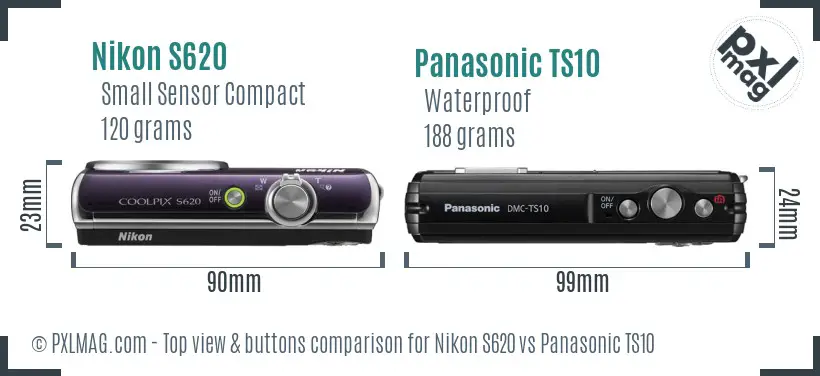 Nikon S620 vs Panasonic TS10 top view buttons comparison