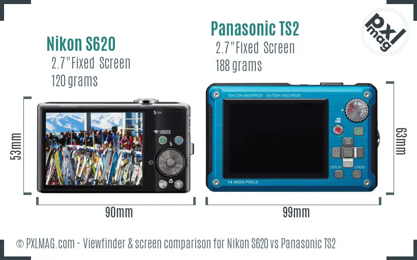 Nikon S620 vs Panasonic TS2 Screen and Viewfinder comparison