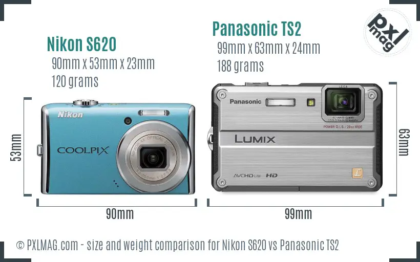 Nikon S620 vs Panasonic TS2 size comparison