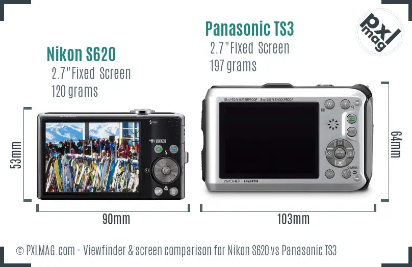 Nikon S620 vs Panasonic TS3 Screen and Viewfinder comparison Nikon S620 vs Panasonic TS3 Screen and Viewfinder comparison