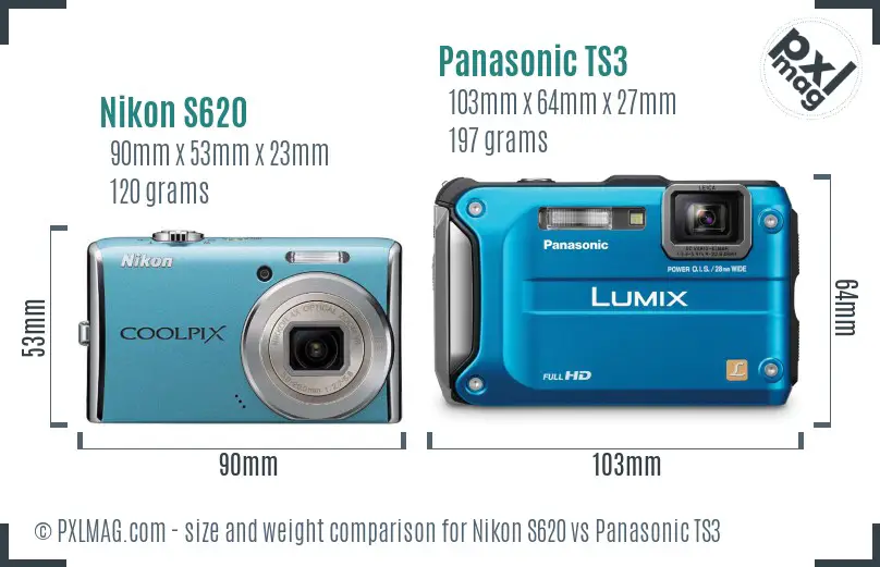 Nikon S620 vs Panasonic TS3 size comparison Nikon S620 vs Panasonic TS3 size comparison