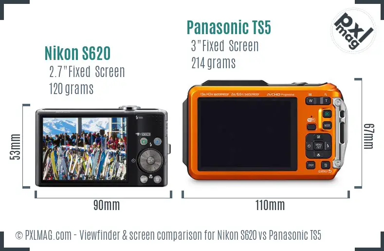 Nikon S620 vs Panasonic TS5 Screen and Viewfinder comparison