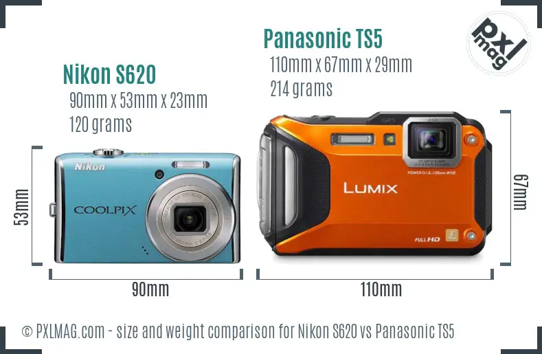 Nikon S620 vs Panasonic TS5 size comparison