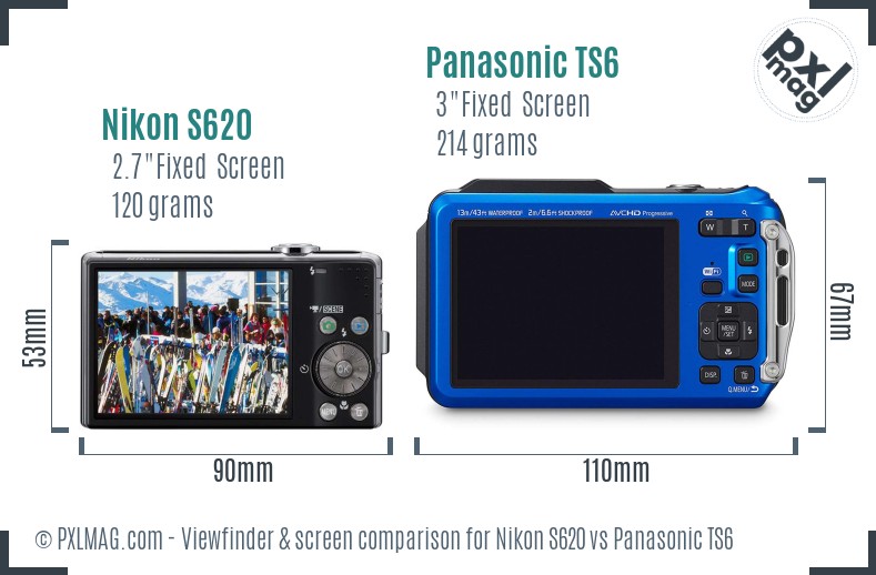Nikon S620 vs Panasonic TS6 Screen and Viewfinder comparison