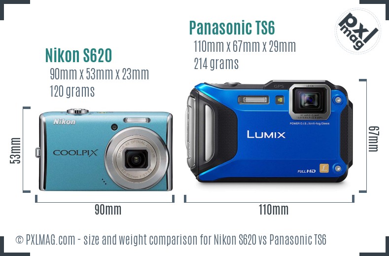 Nikon S620 vs Panasonic TS6 size comparison