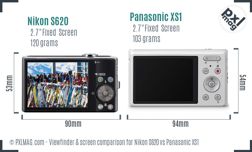 Nikon S620 vs Panasonic XS1 Screen and Viewfinder comparison