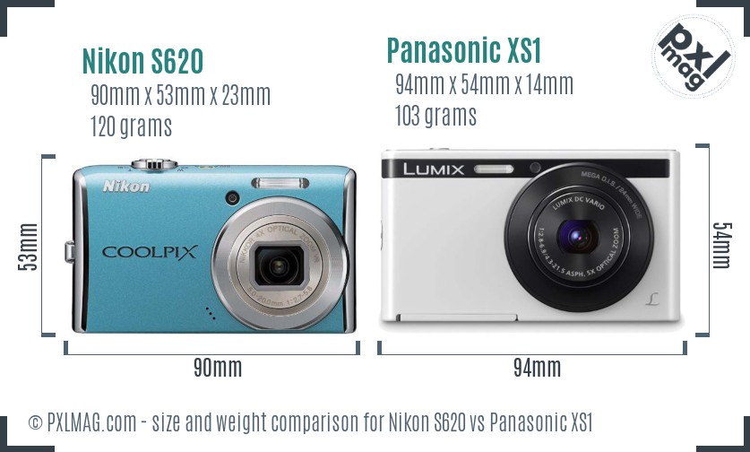 Nikon S620 vs Panasonic XS1 size comparison