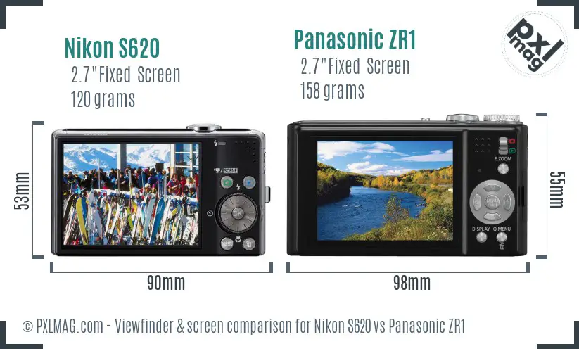 Nikon S620 vs Panasonic ZR1 Screen and Viewfinder comparison