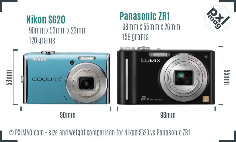 Nikon S620 vs Panasonic ZR1 size comparison