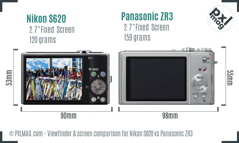 Nikon S620 vs Panasonic ZR3 Screen and Viewfinder comparison