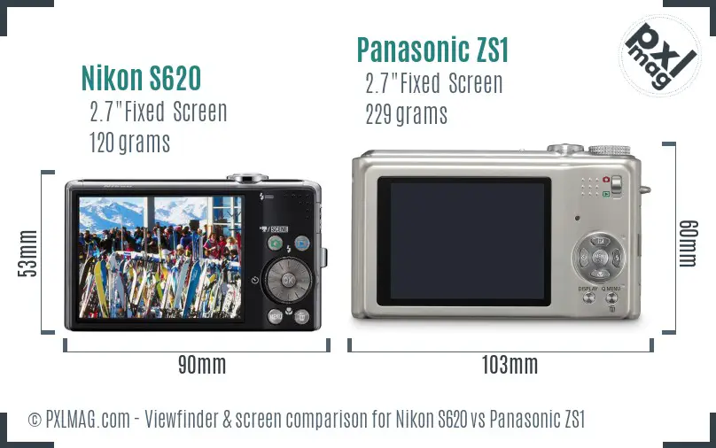 Nikon S620 vs Panasonic ZS1 Screen and Viewfinder comparison