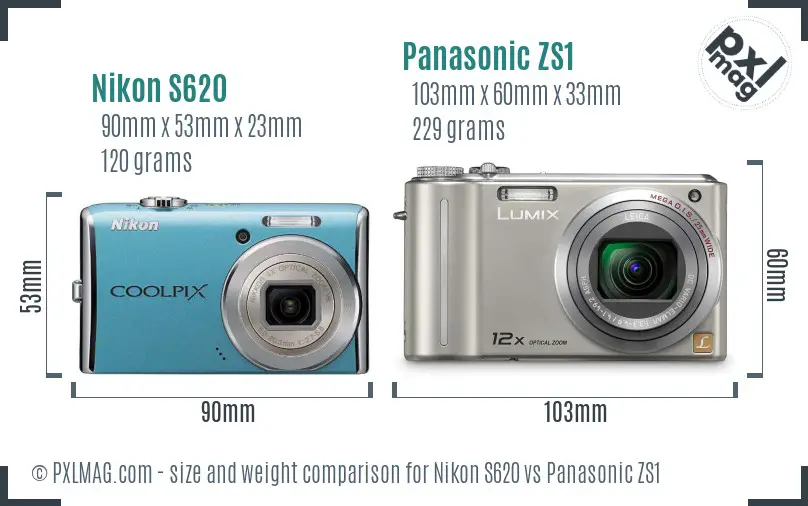 Nikon S620 vs Panasonic ZS1 size comparison