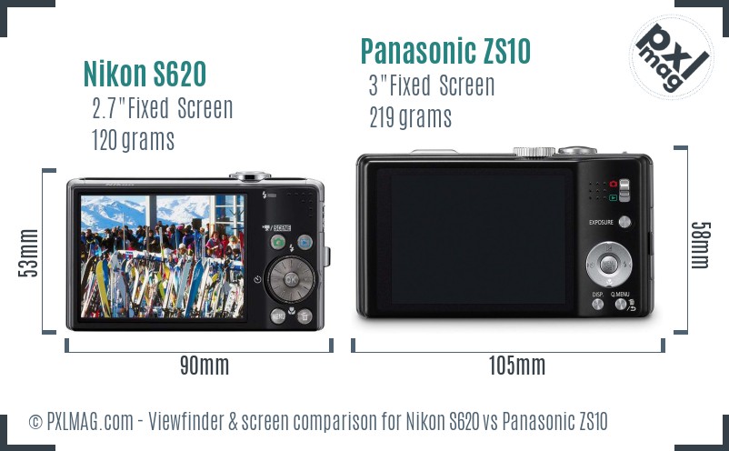 Nikon S620 vs Panasonic ZS10 Screen and Viewfinder comparison