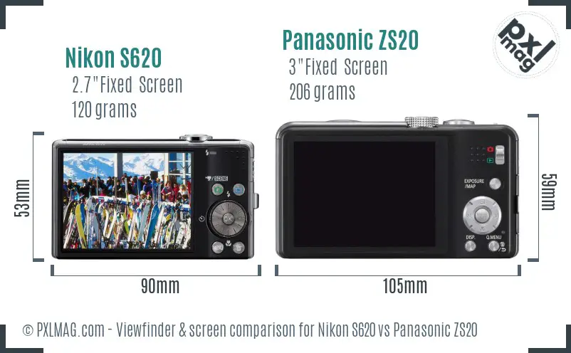 Nikon S620 vs Panasonic ZS20 Screen and Viewfinder comparison